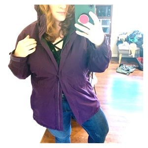 REI women’s 1X rain jacket purple